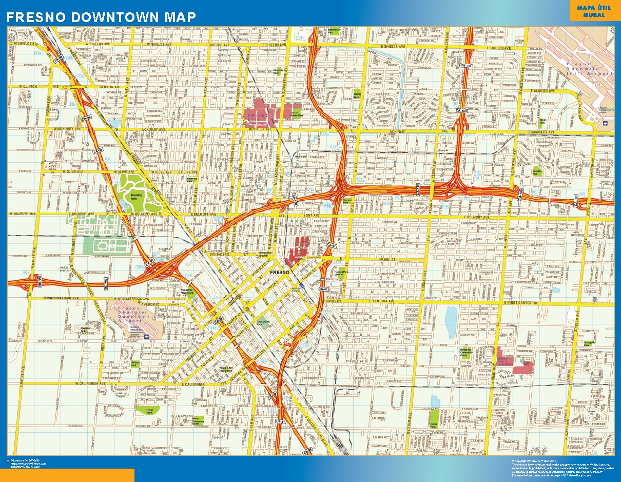 Fresno Downtown Wall Map Wall Maps Of Countries Of The World   Fresno Downtown Map 