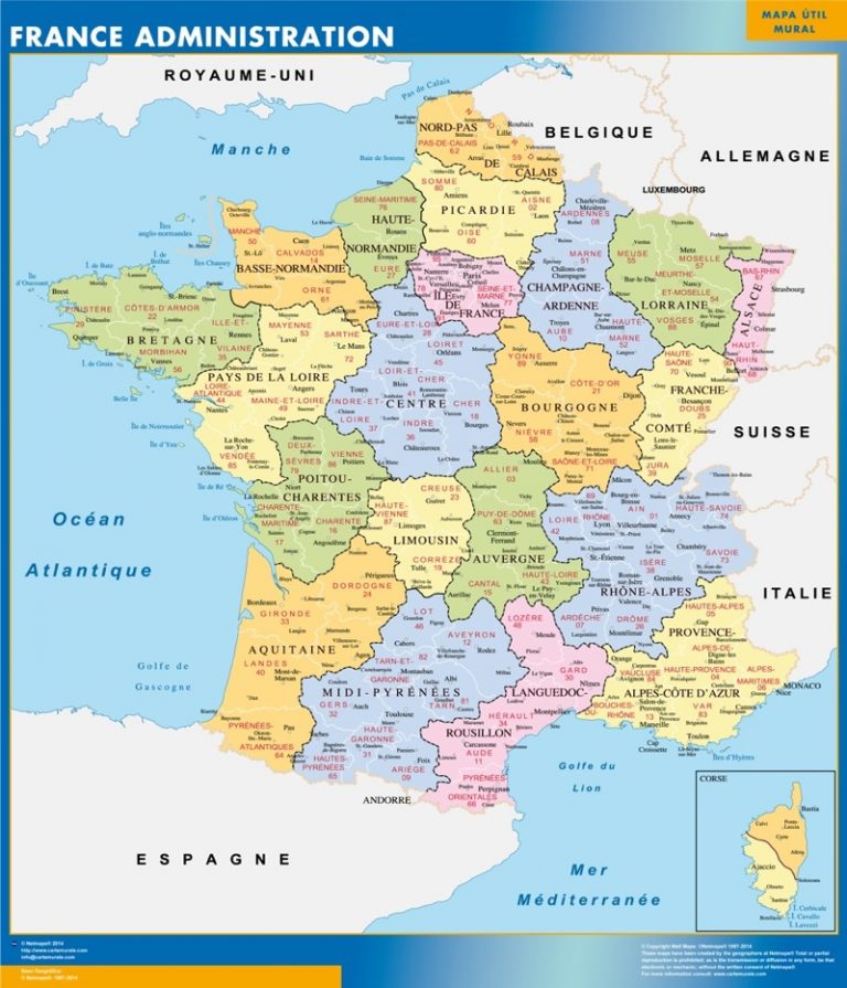wall map of France departments | Wall maps of countries of the World