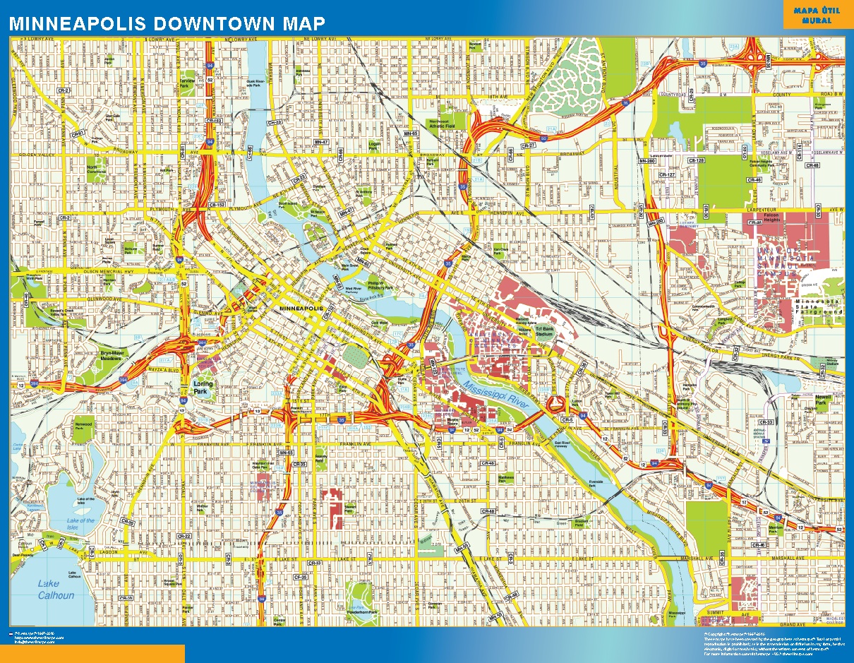 Minneapolis downtown wall map | Wall maps of countries of the World
