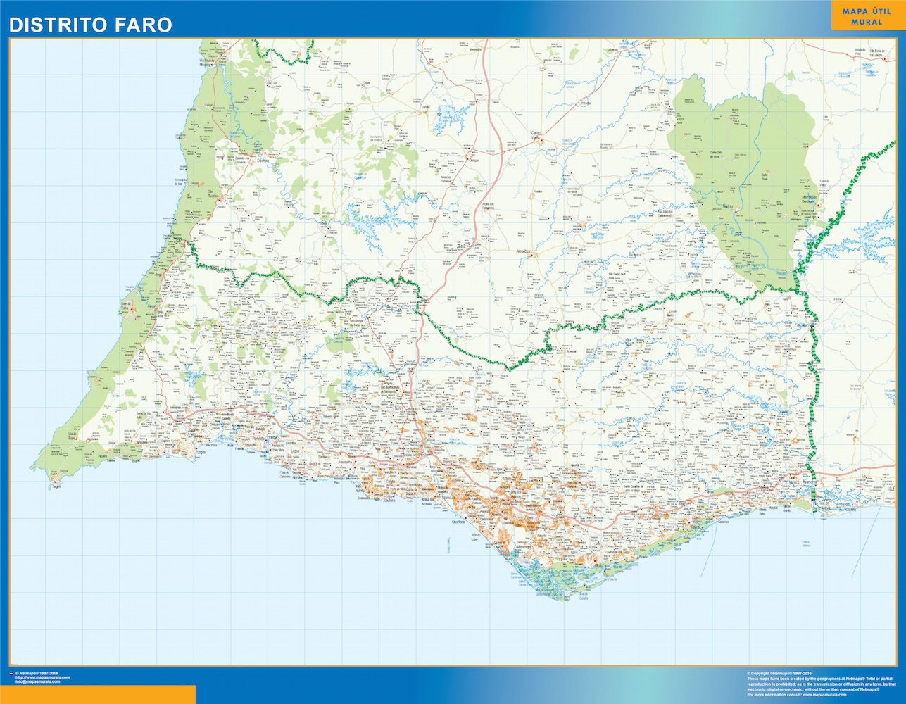 Region Of Faro Wall Map In Portugal Wall Maps Of Countries Of The World 7158
