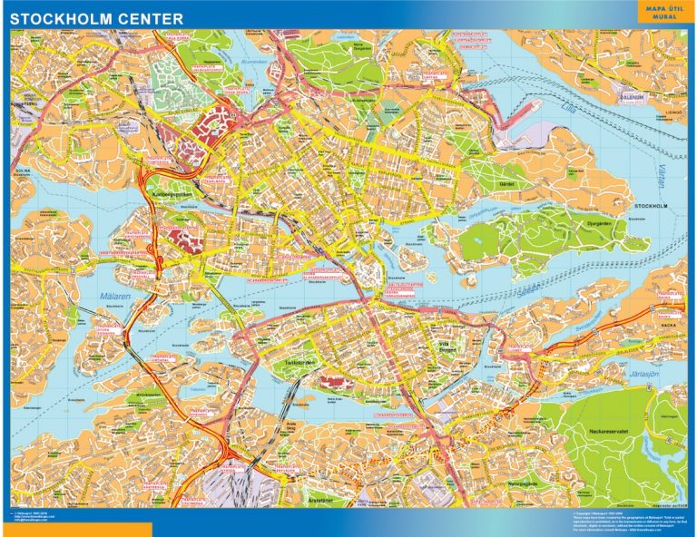 Stockholm downtown wall map | Wall maps of countries of the World