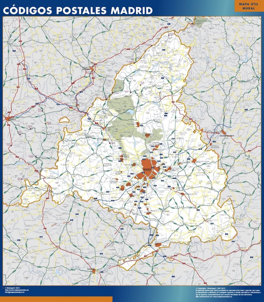 wall map of de Community of Madrid postal codes Wall maps of countries of the World